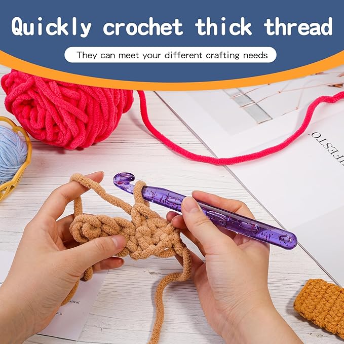 Large Crochet Hooks, 15mm Large Crochet Needles, Huge Crochet Hooks, Colorful Transparent Crystal Crochet Hook for Crocheting Yarn, Chunky Yarn, DIY Crafts (Purple)