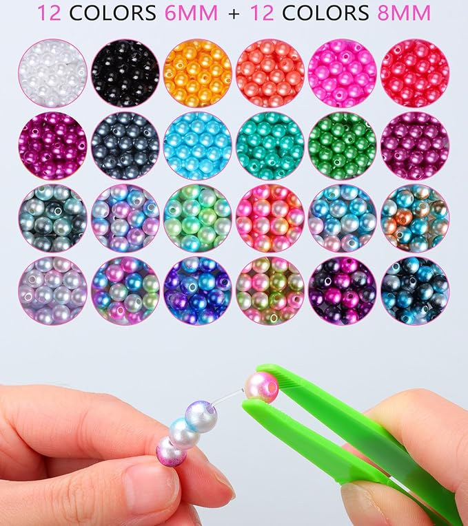 HINSOCHA Beads Bracelet Making Kit - 1020Pcs 6mm and 8mm Pearl-Like Beads for Jewelry Making, Gifts for Kids & Adults - Vibrant+Gradient