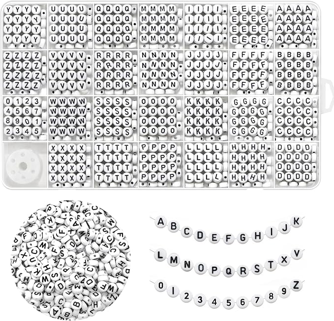 Black Alphabet Beads A-Z 1350+Pcs Letter Bead, Acrylic 4x7mm Round Digit Letter Beads Kits,Bracelets Necklaces DIY Jewelry Making Kits (Black,1350+PCS)