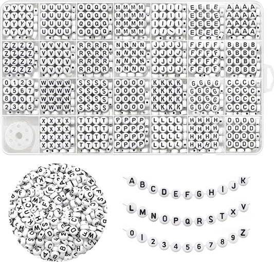 Black Alphabet Beads A-Z 1350+Pcs Letter Bead, Acrylic 4x7mm Round Digit Letter Beads Kits,Bracelets Necklaces DIY Jewelry Making Kits (Black,1350+PCS)