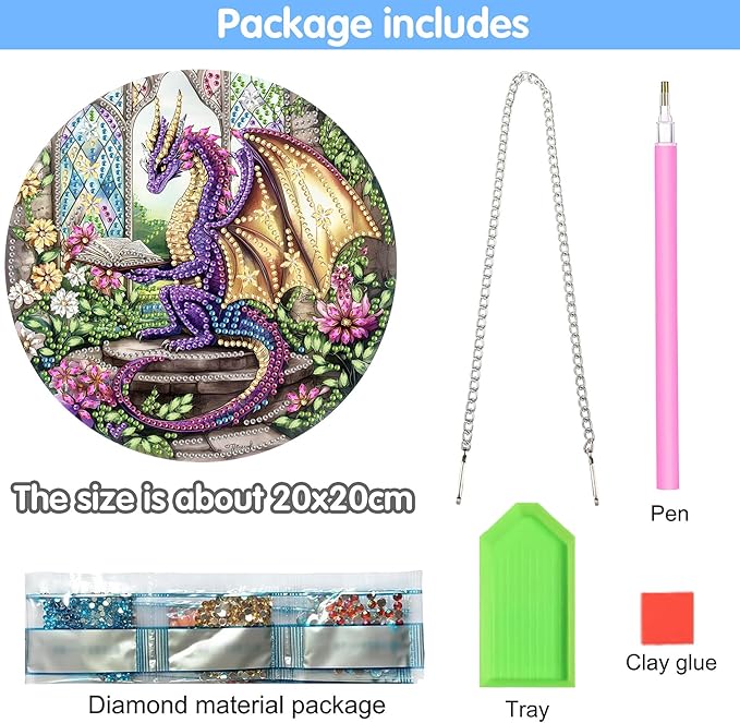 Reofrey Hanging Diamond Art Kits for Adults - 8x8 Inch Dinosaur Acrylic Board Double Sided Pattern Diamond Art Suncatcher Pendant, DIY Crystal Art for Home Wall or Window Decoration Handmade Gift
