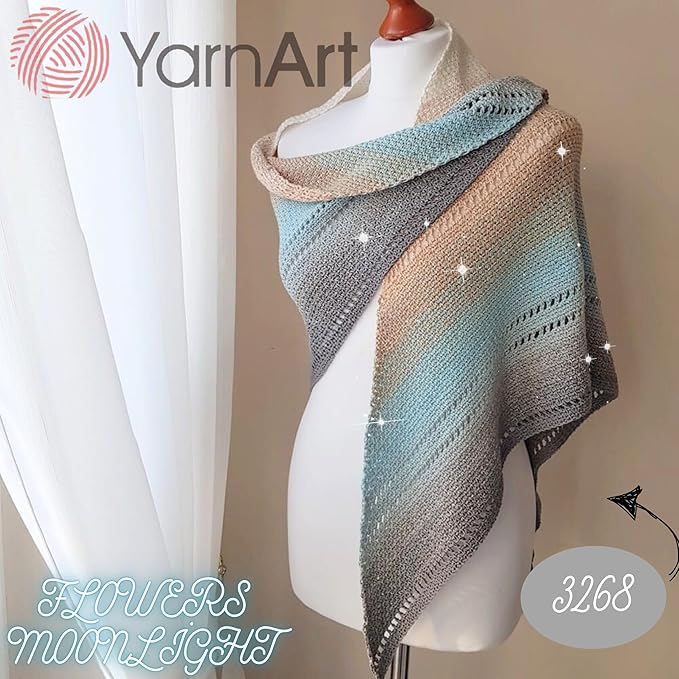 YarnArt Flowers Moonlight – Gradient Cotton Acrylic Yarn with Metallic Lurex, 9.17oz (250g), 1093 Yards – Shiny, Multicolor Cake Yarn for Crochet, Knitting, Shawls & DIY Projects (3268)