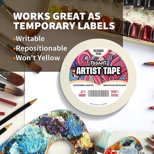 3 Pack White Artist Tape - Masking Artists Tape for Drafting Art Watercolor Painting Canvas Framing - Acid Free 0.4 Inch Wide 180FT Long