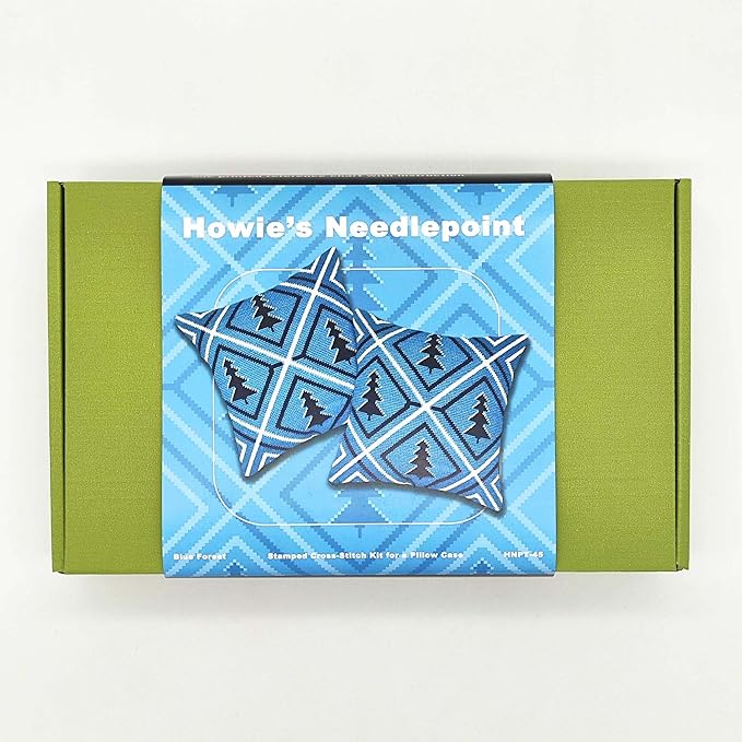 Howie's Needlepoint Needlepoint Kits for Adults, Pillow Front Cross Stitch Kit with Embroidery Pattern on Canvas, Yarn, 2 Needles and Instruction, 16 x 16inch(Blue Forest)