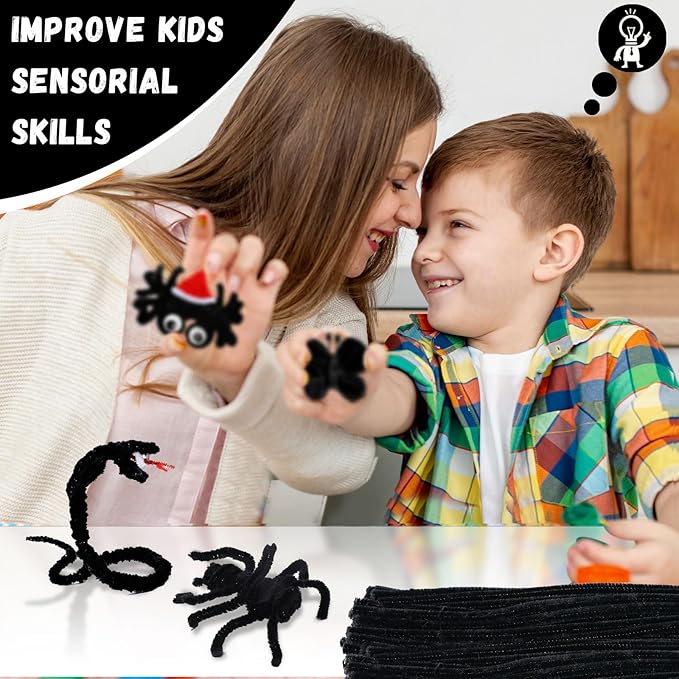 300pcs Black Pipe Cleaners Bulk Craft,Chenille Stems,Craft Supplies,DIY Decor Ccrafts for Adults,Kids Games Toys for Ages 8-13,Christmas Birthday Gift for Kids,School Supplies