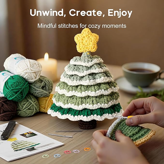 DoodleTwyst Crochet Kit for Beginner – DIY Crochet Kit with Yarn & Tools – Fun Crochet Kits for Adults (Christmas Tree)