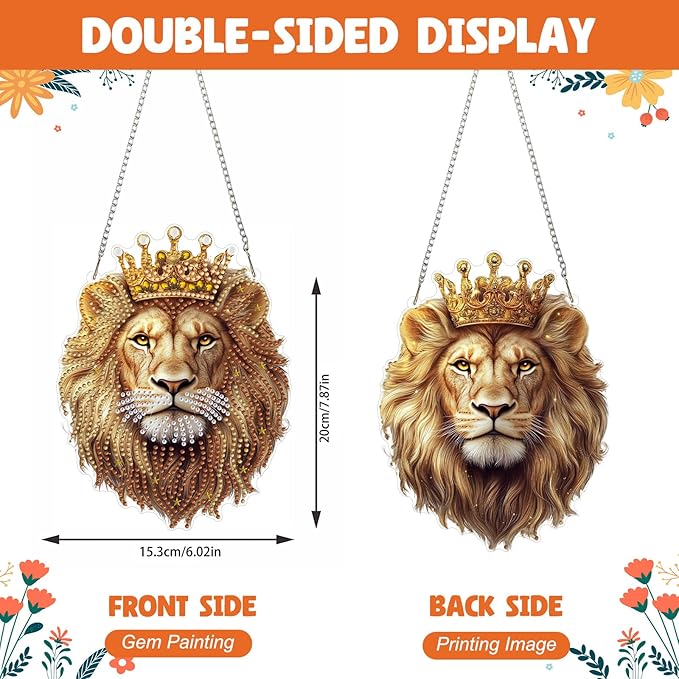 NAIMOER Diamond Art Hanging Kits for Adults Lion 5D Special Shaped Rhinestone, DIY Acrylic Diamond Art Painting Window Pendants Home Garden Wall Hanging Ornament Kits, Double Sided