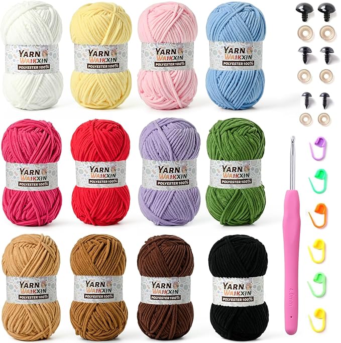 12 Pack Fluffy Chunky Chenille Yarn for Crocheting, Baby Yarn for Crocheting Soft Blanket, 600g (787yds) Bulky Yarn Set for Crochet Amigurumi & DIY Crafts C
