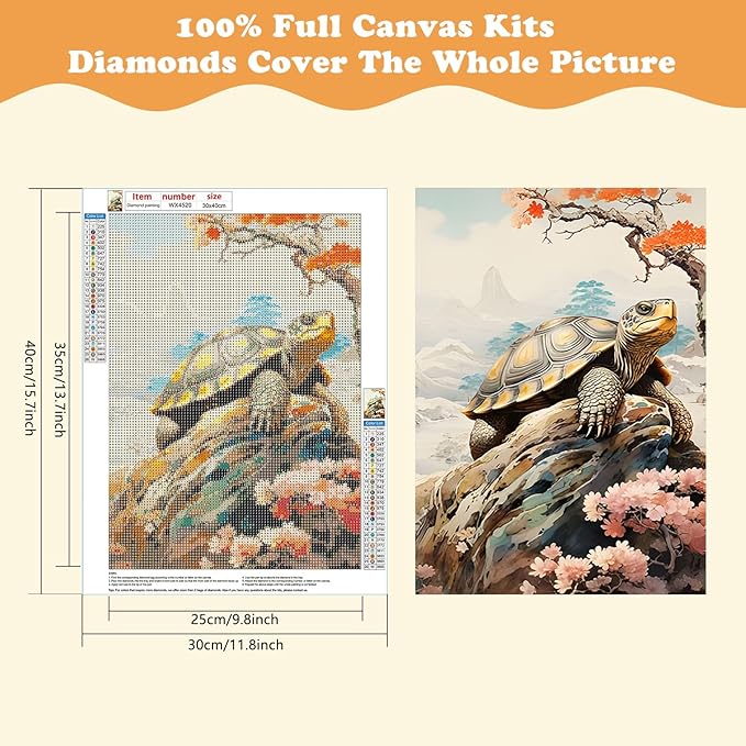 SENQAO Sea Turtle Diamond Painting Kits for Adults Beginners - 5D Animal Full Drill Round Diamond Art Kits Flower Tree Diamond Dots Paintings with Diamonds Gem Art Picture Crafts Home Decor 30x40cm