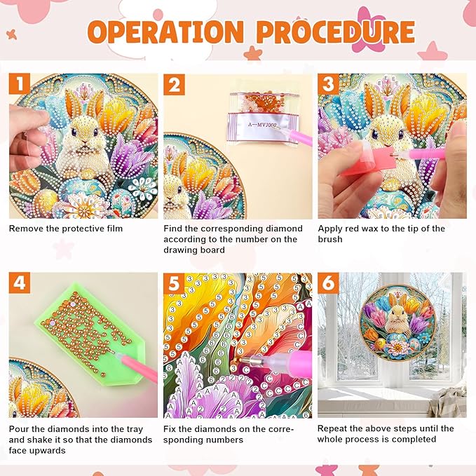 MAXBYE Easter Diamond Art Painting Kits Hanging Cute Rabbit Pendant, DIY 5D Special Shaped Tulips Gem Art Craft Diamond Dots for Adults and Home Window Door Decor 8×12Inch