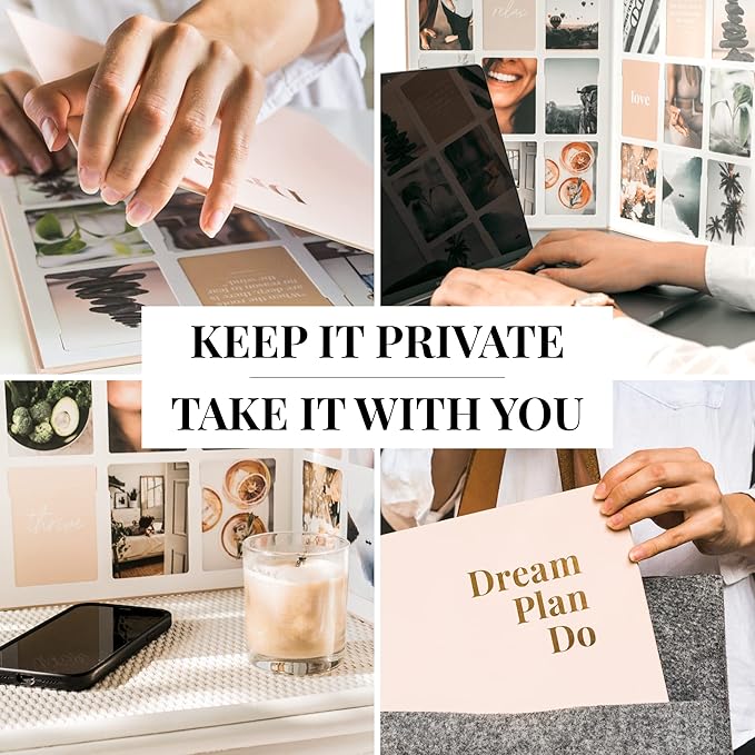 Vision Board Kit for Women - 168 Cards with Premium Pictures & Quotes, Foldable Board & Guide Book | Complete Manifestation Clip Art Craft Supplies for Adults | Original Dream Plan Do All-in-One Kit