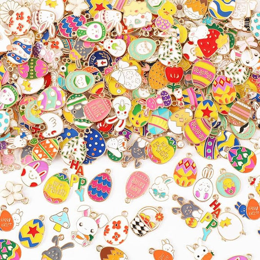 SANNIX 350pc Easter Charms for Jewelry Making - Bulk Easter Egg Bunny Rabbit Pendant Charms for Bracelet, Necklace, Earring Crafts