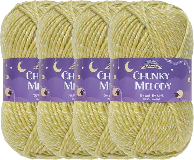 JubileeYarn Chunky Melody Yarn - 100g/Skein Bulky Wool Blend - Limeade Heather - 4 Skeins
