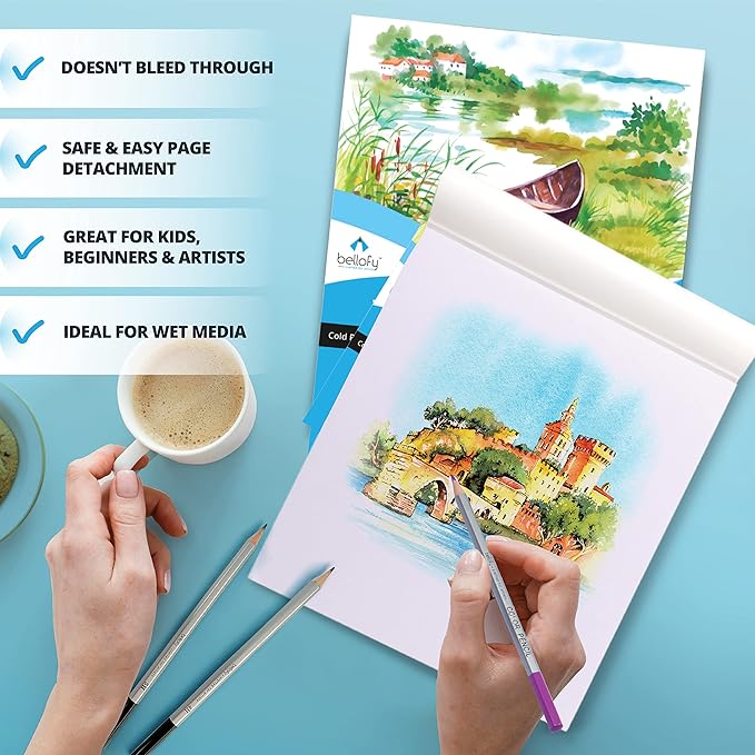Bellofy 2X Watercolor Paper Pad, 100 Sheets, 9x12 Inches | Ideal for Kids, Artists & Beginners Love | Watercolor Sketchbook for Watercoloring Techniques | Great Gift Idea