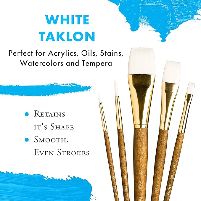 Princeton RealValue Brush Set, Synthetic White Taklon, Brown Handle, 5 Piece, 1 Count