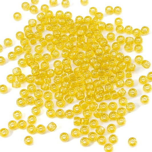 Gxueshan 1000 Pcs Acrylic Plastic Transparent Yellow Pony Beads 6x9mm Large Hole Pens Hair Braiding Bulk Kandi Beads for Friendship Bracelet Necklace Jewelry Making Kit
