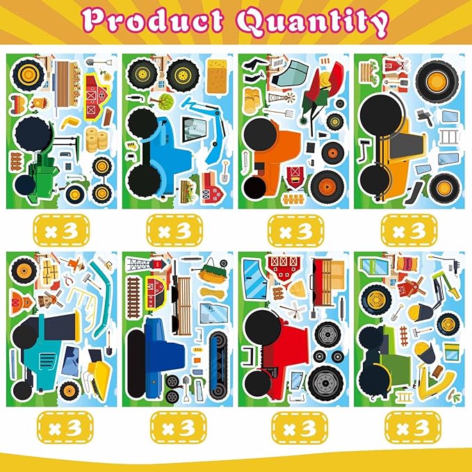 24 sheets make your own farm tractor stickers for kids toddler, fall autumn stickers, happy farm themed birthday party favors supplies