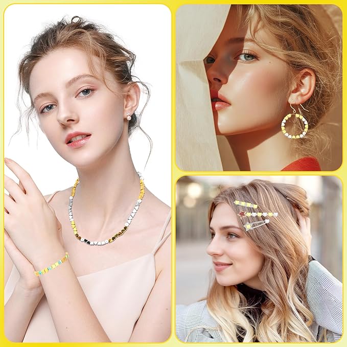 Augshy 700Pcs Silver Gold Heart Beads, Heart Spacer Beads for Bracelets Jewelry Bracelet Making Birthday Party Necklace Friendship DIY Crafts