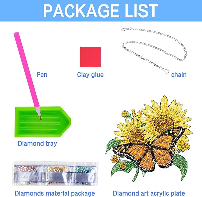 VAIIEYO Butterfly Diamond Painting Hanging,Sunflower Double Side Window Hanging Kit with Chain, 7.5x7.5 inch Crystal Pendant Art Craft for Gift Wall Front Door Decoration-2