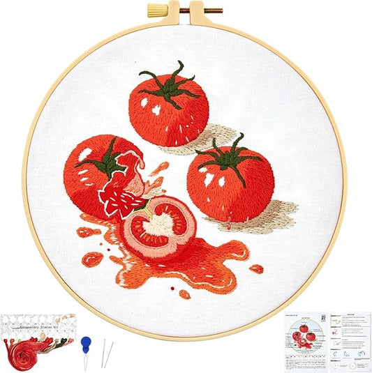 Tomato Embroidery Kits for Beginners Adults, Hand Embroidery Starter Kit, Cross Stitch Kits for Beginners DIY Craft Kits for Adults Women, Entire Set of Embroidery Supplies【Full-length Video Tutorial】