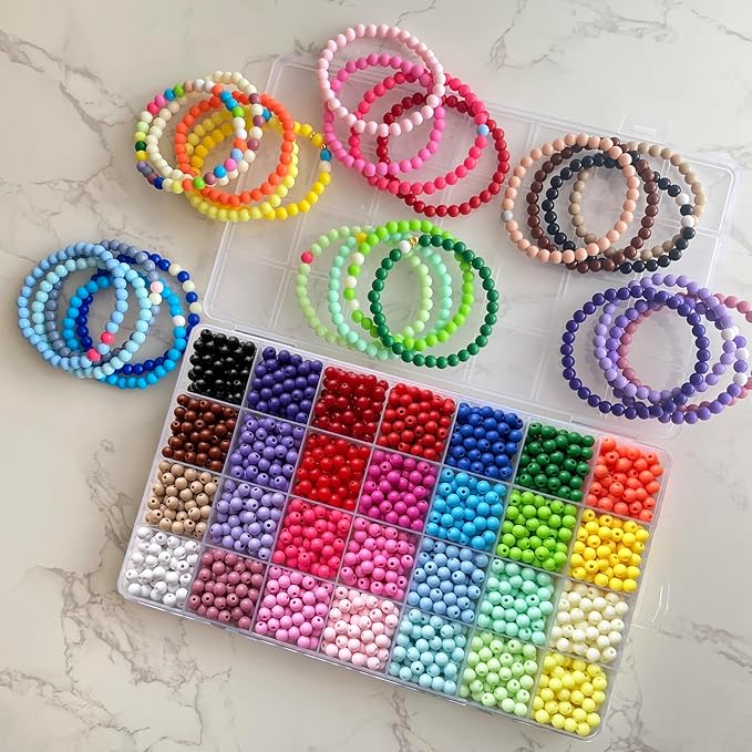 1820PCS 6mm Acrylic Round Beads for Jewelry Making,28 Candy Colors Assorted Plastic Round Beads for Bracelets Making Kit Loose Bead Bubble Gum Bead for Earrings Necklace DIY Crafts(6mm Bright)
