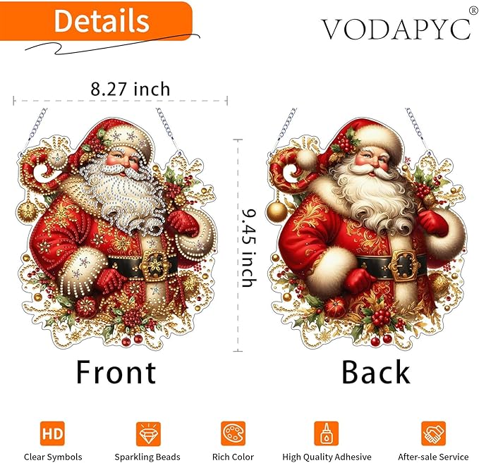 VODAPYC Christmas Diamond Art Hanging Kits for Adults, DIY Double Sided Special Shaped Diamonds Painting Window Pendant Ornament for Home Decor (Santa Claus-01)
