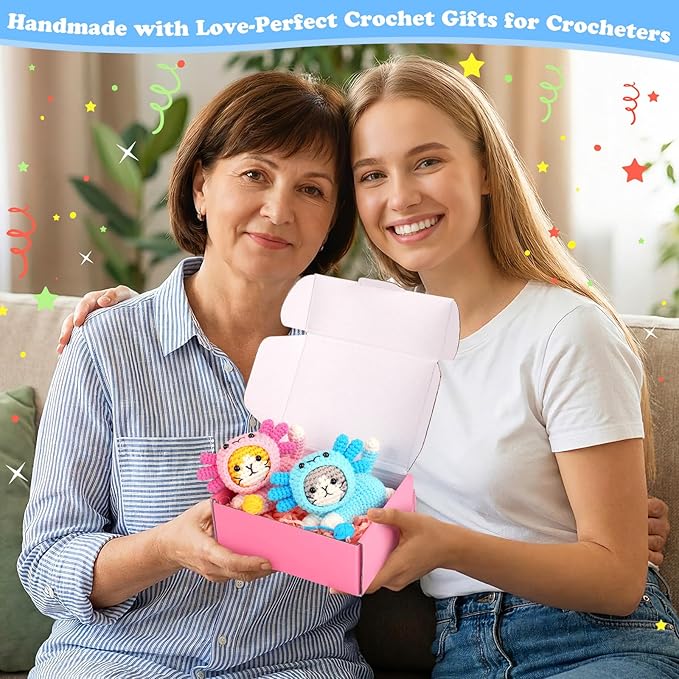 Crochet Kit for Beginners, Crochet Starter Kits for Adults Kids, Cat Dress in Axolotl Crochet Kit, Complete Crochet Animal Kit with Step-by-Step Video Tutorials, Gifts for Crocheting Lovers