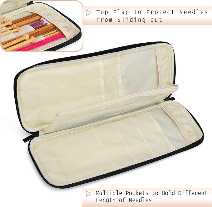 Teamoy Knitting Needles Case (Up to 14''), Travel Organizer Storage Bag for Knitting Needles, Tunisian Crochet Hooks and Accessories, Gray