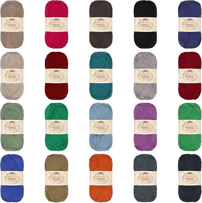 JubileeYarn Baby Soft Bamboo Cotton Yarn - 50g/Skein - Dark Assortment - 20 Skeins