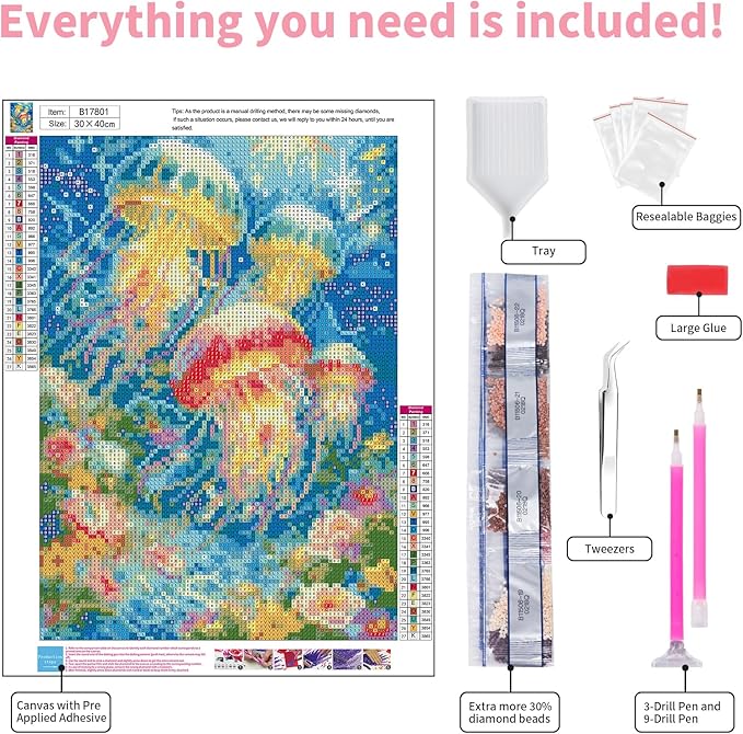 GEEHEIY Jellyfish Diamond Art Kits for Adults, 5D Diamond Painting Kits for Beginner, DIY Full Drill Round Gem Art for Home Wall Decor 12 x16 Inch