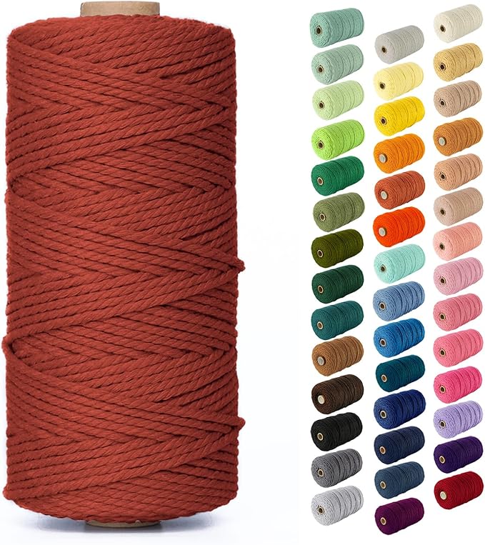 Nook Theory Macrame Cord - 3mm 109 Yards Cotton Rope, 4mm 5mm Yarn, String for Crafts, Perfect for Macrame Wall Hanging and Boho Decorations (Burnt Orange)