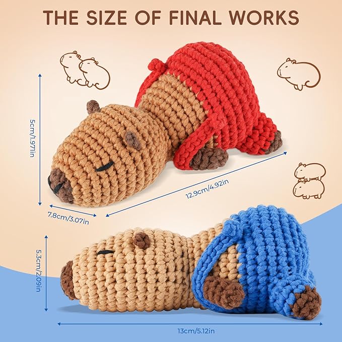 LUDOTEK Crochet Kit for Beginners, Crochet Animal Kits,Crocheting Kit for Starters with Step-by-Step Video Tutorials, Beginner Crochet Kits for Adults(2 Pack Capybara)