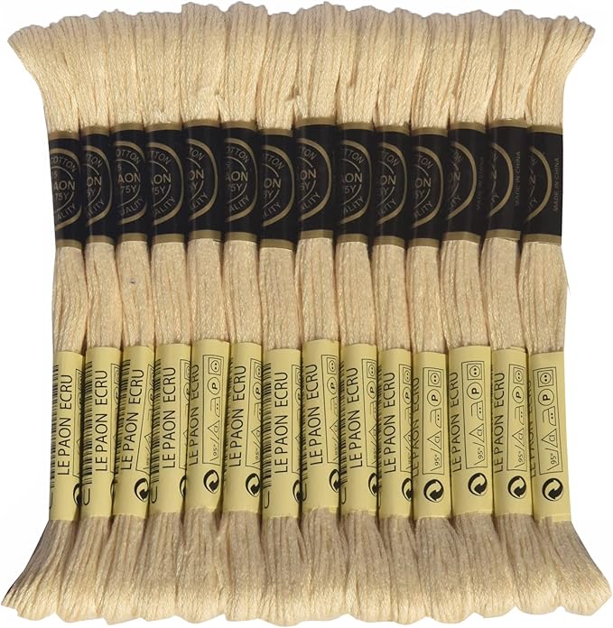 LE PAON Embroidery Floss, 14-Pack Six Strands 100% Long Staple Cotton Embroidery Thread, 8.7-Yard，Color Number：Ecru, Ecru