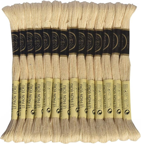 LE PAON Embroidery Floss, 14-Pack Six Strands 100% Long Staple Cotton Embroidery Thread, 8.7-Yard，Color Number：Ecru, Ecru