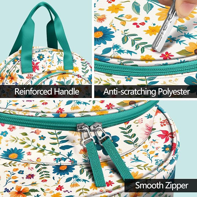 FINPAC Embroidery Project Bag, Embroidery Supplies Storage Carrying Tote Case with Multiple Pockets for Floss, Hoops, Thread, Stitch Tools Kit [Bag Only], Apricot Bloom
