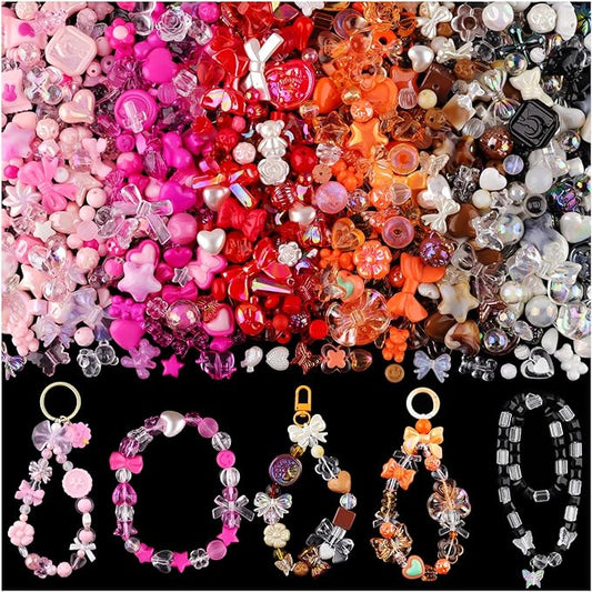400-450pcs tinkrstuff assorted acrylic beads for bracelet making, cute bead for jewelry making flower bow butterfly candy gummybear kawaii aesthetic beads, diy necklace keychain phone charms(6 colors)