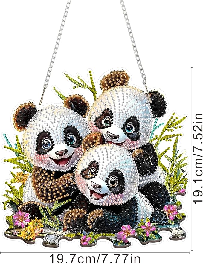 SENQAO Panda Hanging Diamond Art Painting Kits for Adults Beginners, 5D Special Shape Diamond Art Kits, Cute Panda Crystal Rhinestones Diamond Gem Art Painting for Home Garden Wall Decor