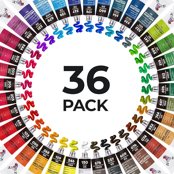 MeiLiang Watercolor Paint Set 36 Vibrant Colors 5ml (0.17-oz) Tube, Non-toxic Water Color Paints, Watercolors Painting Art Supplies, Painting Kits for Adults & Teens Beginners