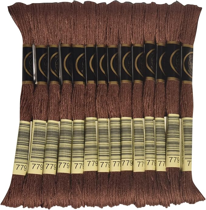 LE PAON Embroidery Floss, 14-Pack Six Strands 100% Long Staple Cotton Embroidery Thread, 8.7-Yard，Color Number：779, Dark Cocoa