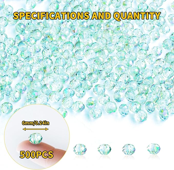 laopottbeads 500pcs 6mm crystal glass beads for jewelry making beads for bracelets necklace pendants making supplies(light blue green)