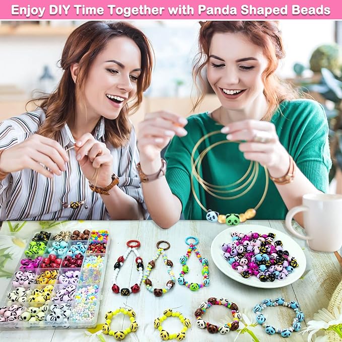 1158PCS Premium Acrylic Panda Jewelry Bead Set - Panda Charms & Peanut Spacers for Handmade Bracelets, Necklaces, Earrings & Phone Accessories