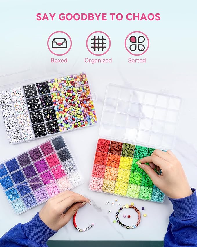ARTDOT 11000 PCS Assorted Clay Beads for Friendship Bracelets Making Kit, 48 Colors Jewelry Making Supplies Heishi Beads with 7 Styles Letter Beads Set Gifts