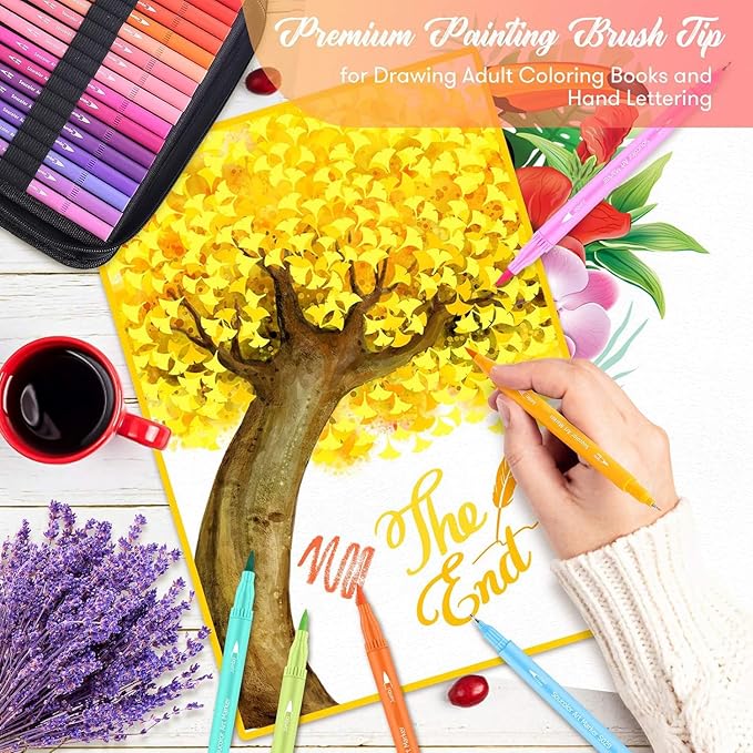 Soucolor Art Supplies for Adults, 72 Colors Dual Tip Brush Fine Tip Markers, Art Kit Drawing Set with Art Case Coloring Set, Art Set Art Supplies