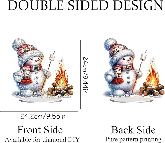 JJFox DIY Tabletop Diamond Art Painting Kit，Special Shaped Rhinestone Desk Placement Ornament，Home Stand Up Gem Painting Craft Kit，Gift，Double Sided. (Christmas Snowman-1)