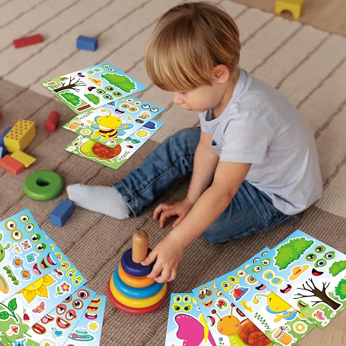24 sheets make your own stickers for kids, insect & plant theme sticker, spring stickers with bees, butterflies, flowers for classroom rewards, birthday party favors