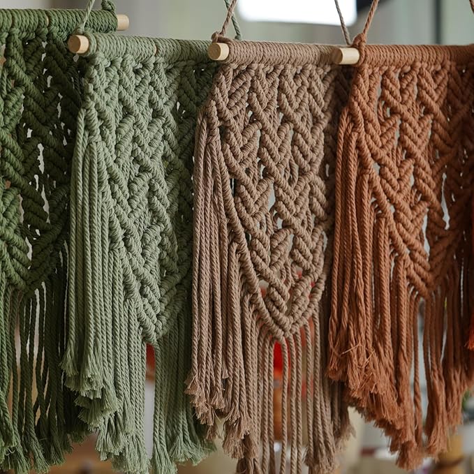 small macrame wall hanging decor boho tapestry for bedroom living room dorm nursery and office, cute aesthetic wall art for small spaces for teen girls and home decor (toffee brown, 16*10 inch)