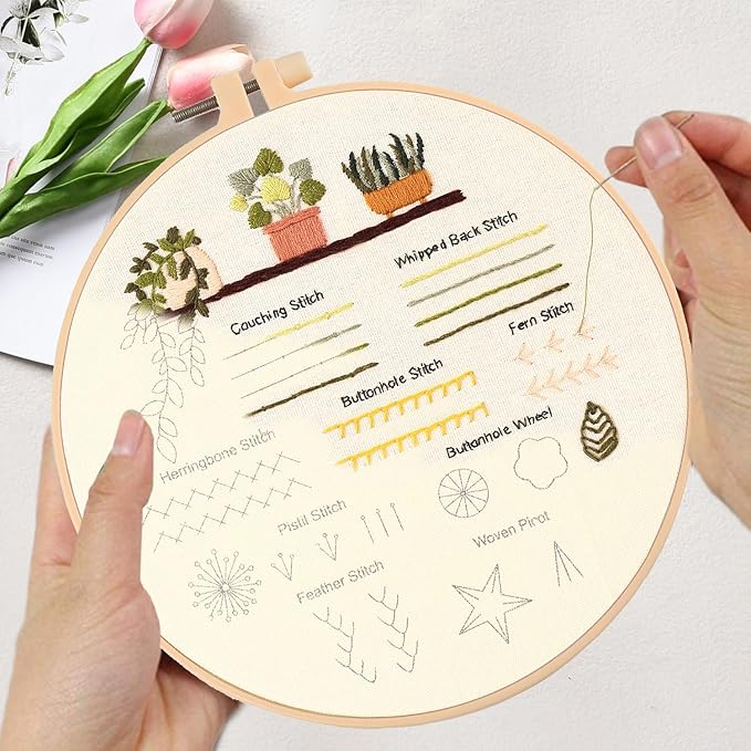 hi-yomilaugh 3 pack beginner embroidery kit & cross stitch kits for adults, needles & tools, easy needlepoint set with step-by-step instructions & video tutorial