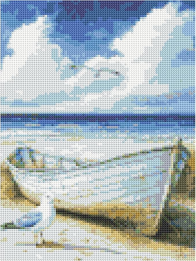 DOTZSO Beach Diamond Painting Kits for Adults, Easy DIY 5D Round Full Drill Diamond Art kit Diamond Dot Crystal Gem Art and Craft for Beginners Home Wall Decor 12x16 Inches