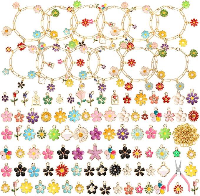 Tondiamo 173 Pieces Charm Bracelet Making Kit for Women DIY Silver Chain Bracelet Jewelry Making Kit for Adult 100 Assorted Charm Pendant 60 Jump Rings Pliers for Craft Supplies Gift