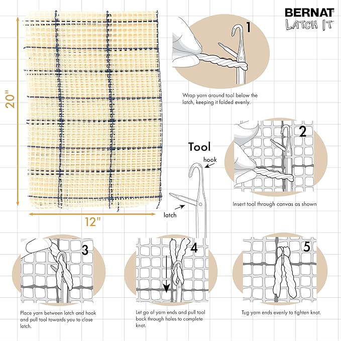 Bernat Latch It Boho Collection Mountain High 1 Pack of 12X20 Kit, Great for Pillows, Wall Hangings and More!